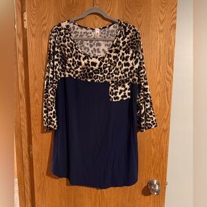 Chic Leopard Print and Navy Blouse